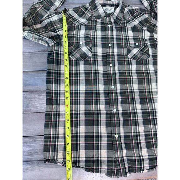 Ariat Kameron Retro Fit Western Green Plaid Snap Button Shirt‎ - Picture 11 of 11